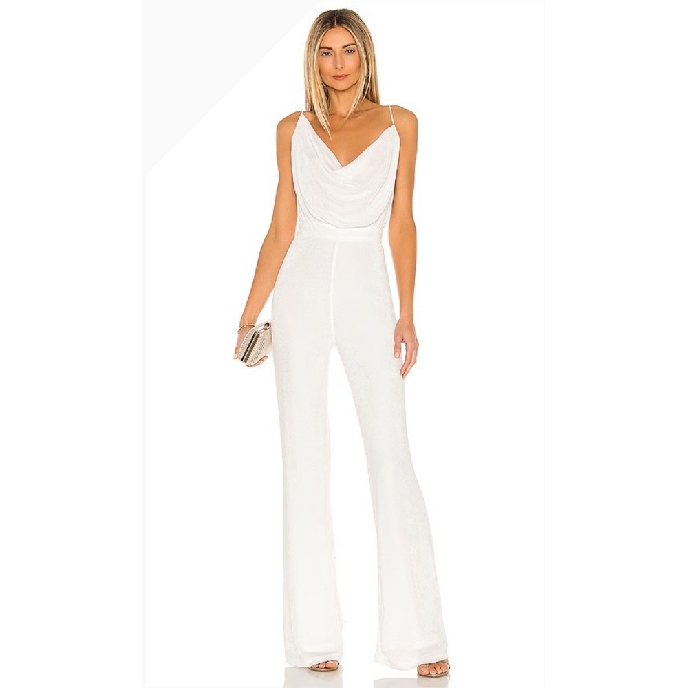 MISHA Moyra‎ Pantsuit Women's US 0 Ivory Cowl Neck Formal Wedding Elegant